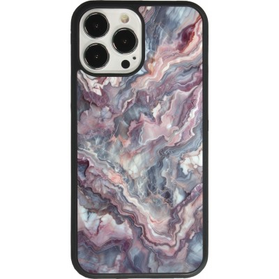 Coque iPhone 13 Pro Max - Silicone rigide noir Marbre violette argentée