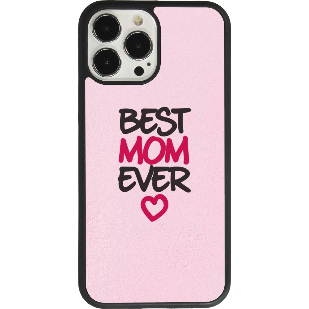 Coque iPhone 13 Pro Max - Silicone rigide noir Mom 2023 best Mom ever pink