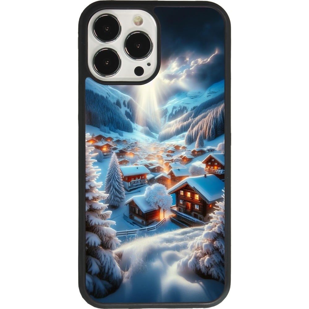 Coque iPhone 13 Pro Max - Silicone rigide noir Mont Neige Lumière