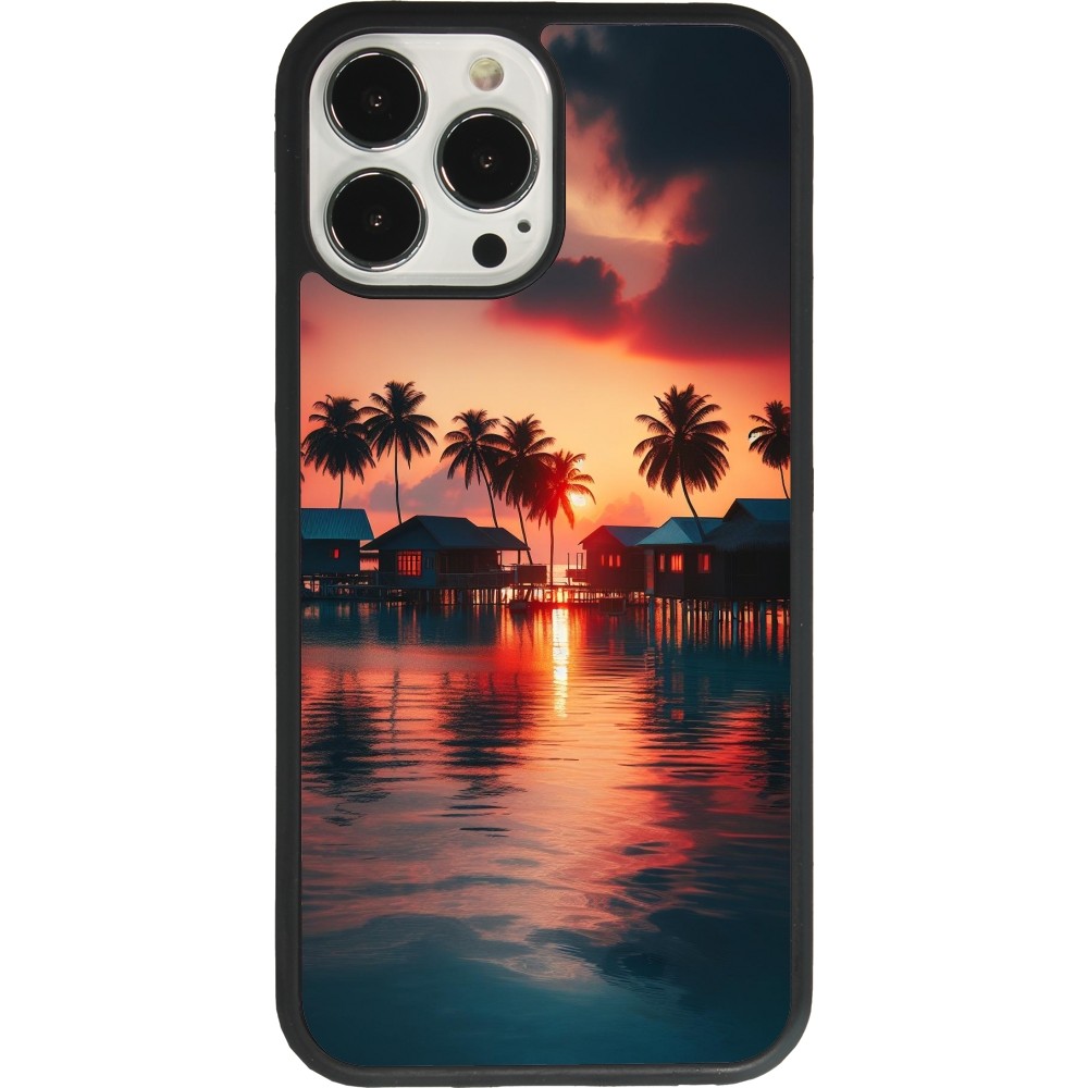 Coque iPhone 13 Pro Max - Silicone rigide noir Paradis Maldives