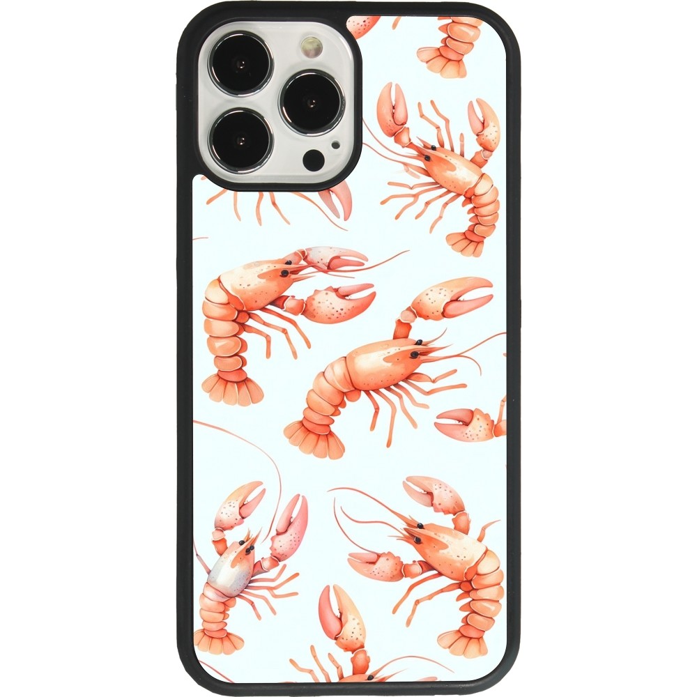 Coque iPhone 13 Pro Max - Silicone rigide noir Pattern de homards pastels