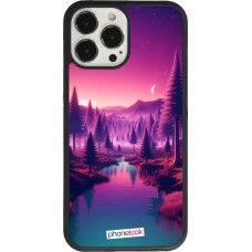 Coque iPhone 13 Pro Max - Silicone rigide noir Paysage Violet-Rose