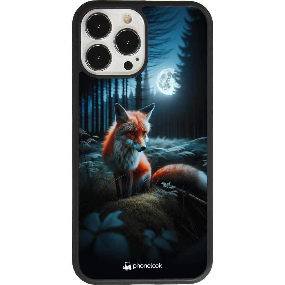 Coque iPhone 13 Pro Max - Silicone rigide noir Renard lune forêt