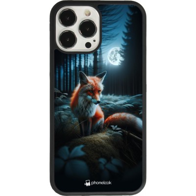 Coque iPhone 13 Pro Max - Silicone rigide noir Renard lune forêt