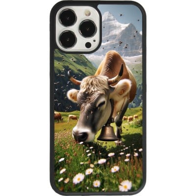 Coque iPhone 13 Pro Max - Silicone rigide noir Vache montagne Valais