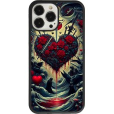 Coque iPhone 13 Pro Max - Silicone rigide noir Dark Love Coeur Sang