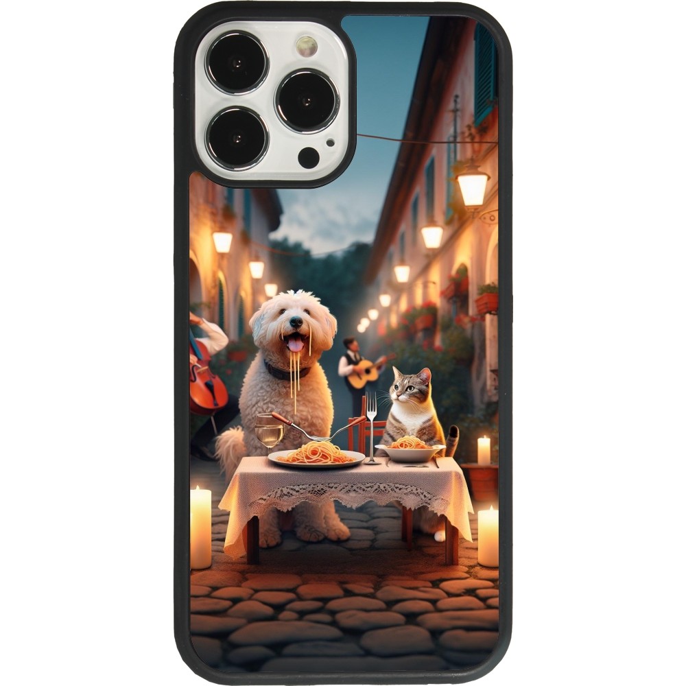 Coque iPhone 13 Pro Max - Silicone rigide noir Valentine 2024 Dog & Cat Candlelight