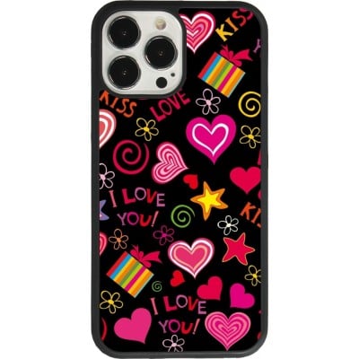 Coque iPhone 13 Pro Max - Silicone rigide noir Valentine 2023 love symbols