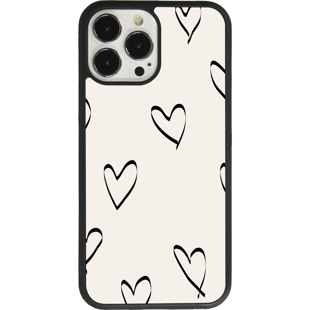 Coque iPhone 13 Pro Max - Silicone rigide noir Valentine 2023 minimalist hearts