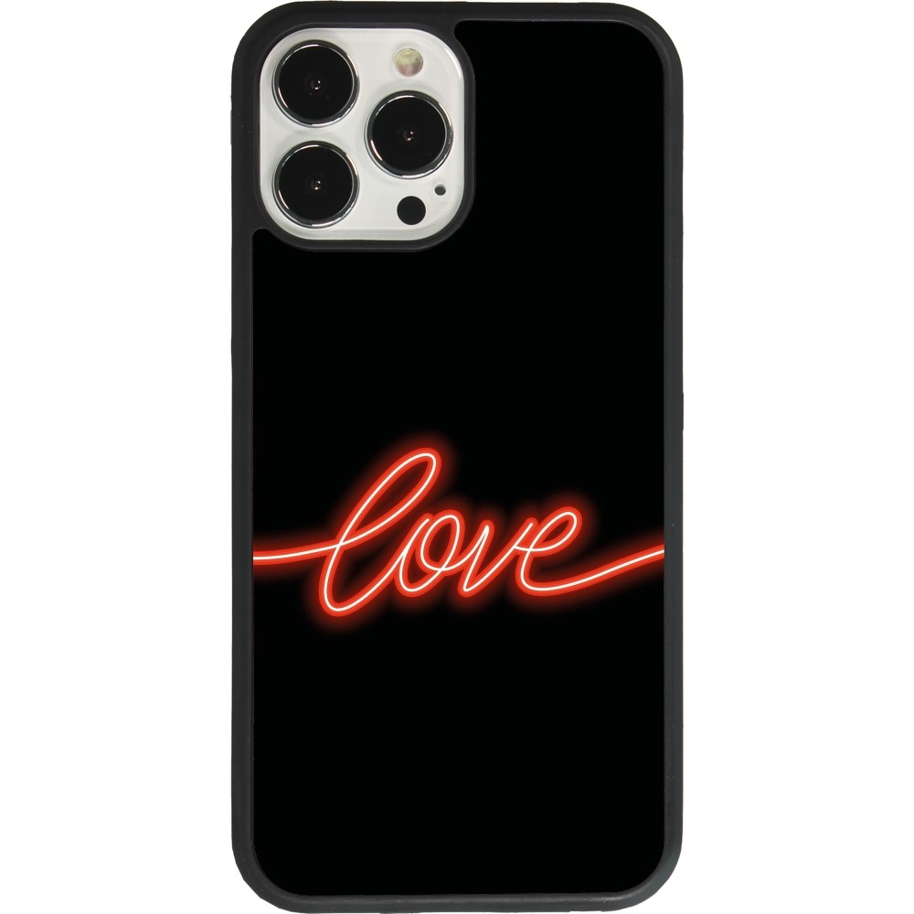 Coque iPhone 13 Pro Max - Silicone rigide noir Valentine 2023 neon love