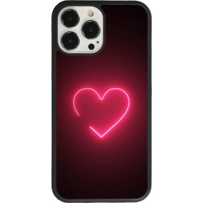 Coque iPhone 13 Pro Max - Silicone rigide noir Valentine 2023 single neon heart