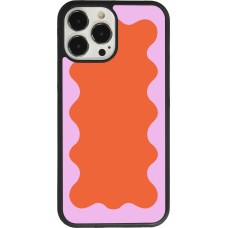 Coque iPhone 13 Pro Max - Silicone rigide noir Wavy Rectangle Orange Pink