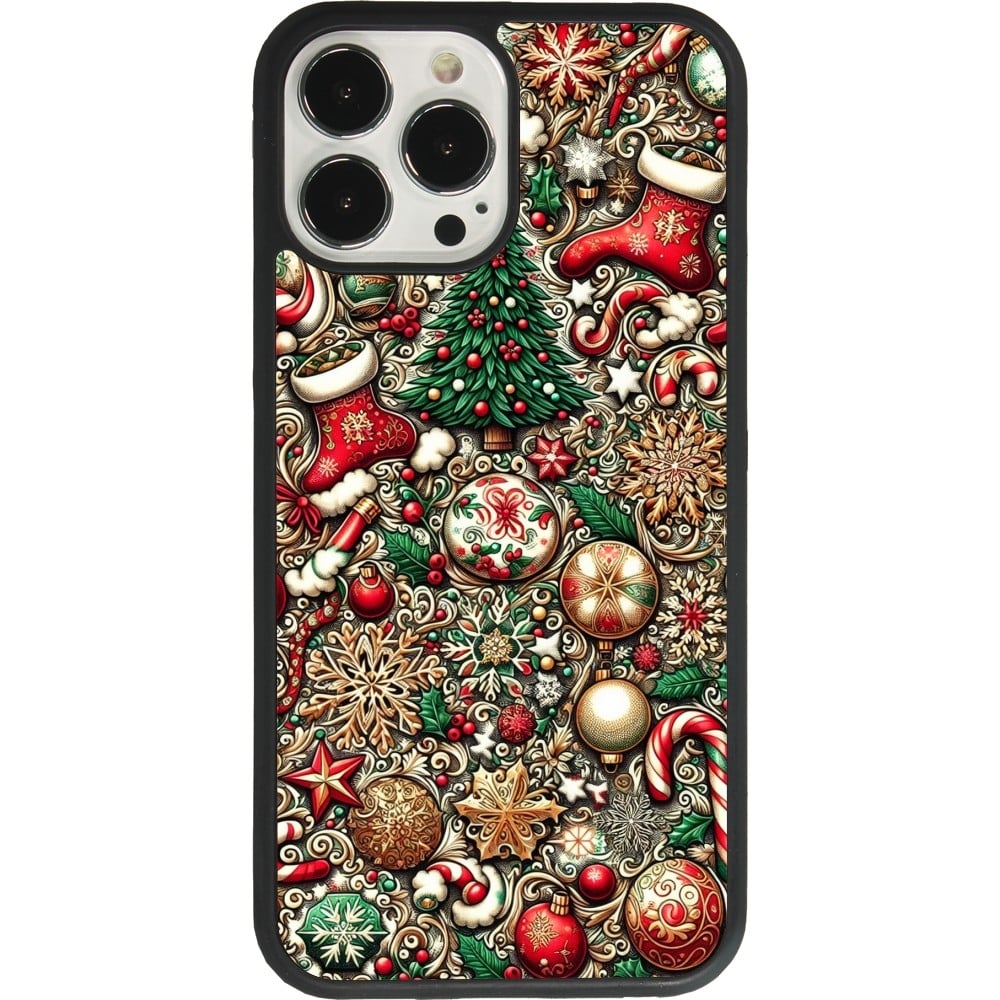 Coque iPhone 13 Pro Max - Silicone rigide noir Noël 2023 micro pattern