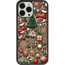 Coque iPhone 13 Pro Max - Silicone rigide noir Noël 2023 micro pattern