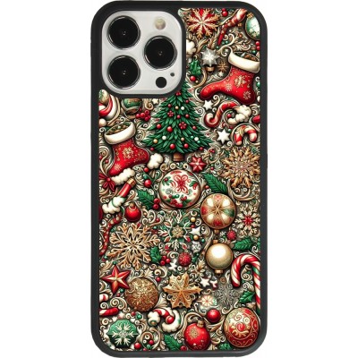 Coque iPhone 13 Pro Max - Silicone rigide noir Noël 2023 micro pattern