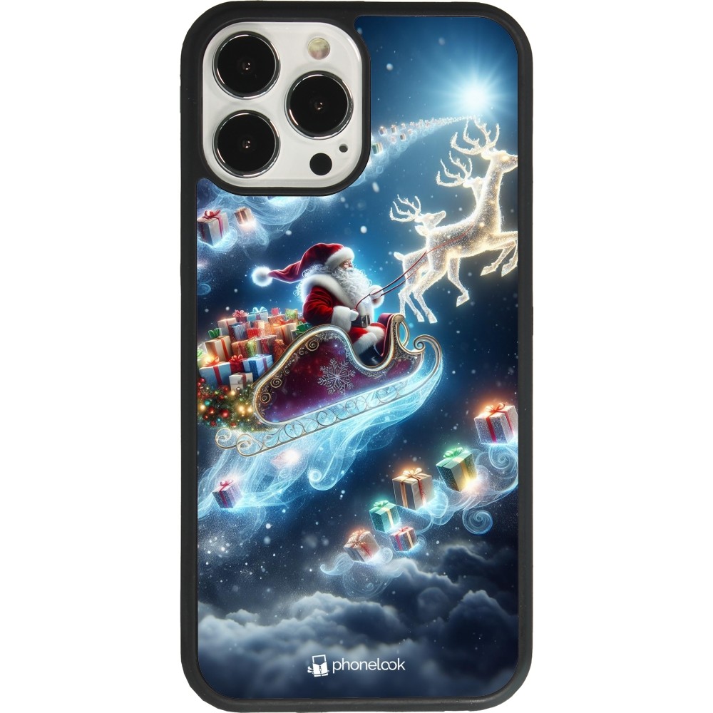 Coque iPhone 13 Pro Max - Silicone rigide noir Noël 2023 Père Noël enchanté