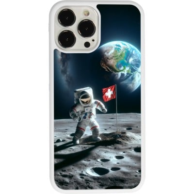 Coque iPhone 13 Pro Max - Silicone rigide blanc Astro Suisse sur lune