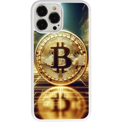 Coque iPhone 13 Pro Max - Silicone rigide blanc Bitcoin Standing