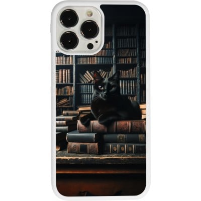 Coque iPhone 13 Pro Max - Silicone rigide blanc Chat livres sombres