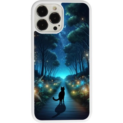 Coque iPhone 13 Pro Max - Silicone rigide blanc Chat noir promenade