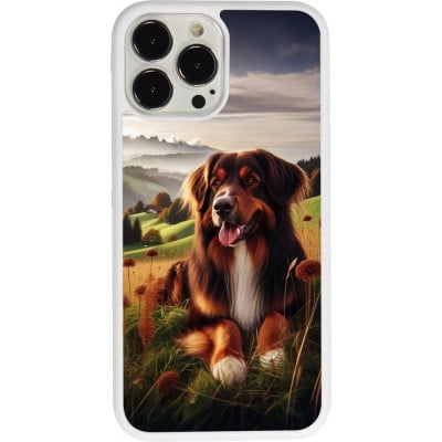 Coque iPhone 13 Pro Max - Silicone rigide blanc Chien Campagne Suisse