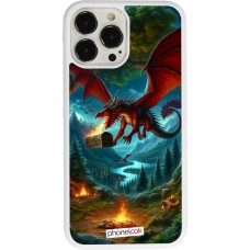 Coque iPhone 13 Pro Max - Silicone rigide blanc Dragon Volant Forêt Trésor