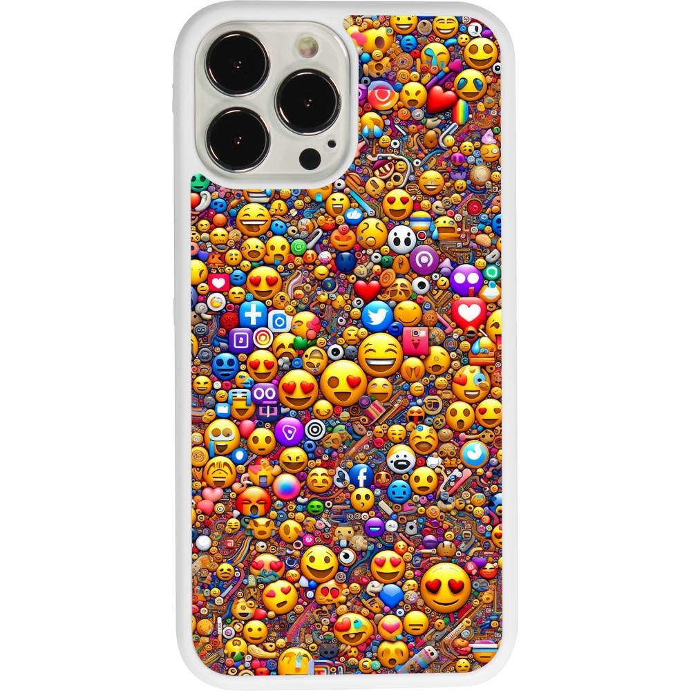 Coque iPhone 13 Pro Max - Silicone rigide blanc Emoji mixed