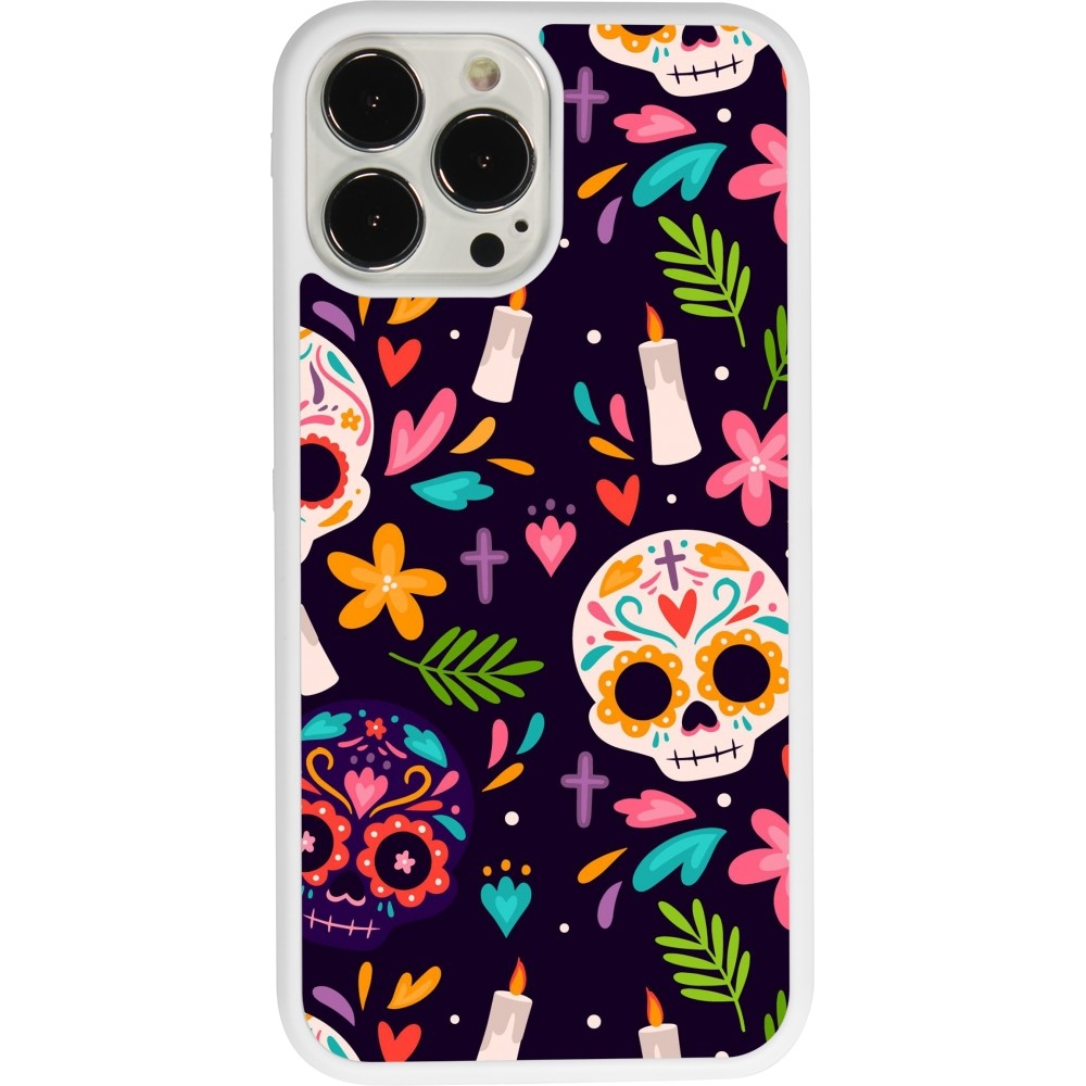 Coque iPhone 13 Pro Max - Silicone rigide blanc Halloween 2023 mexican style