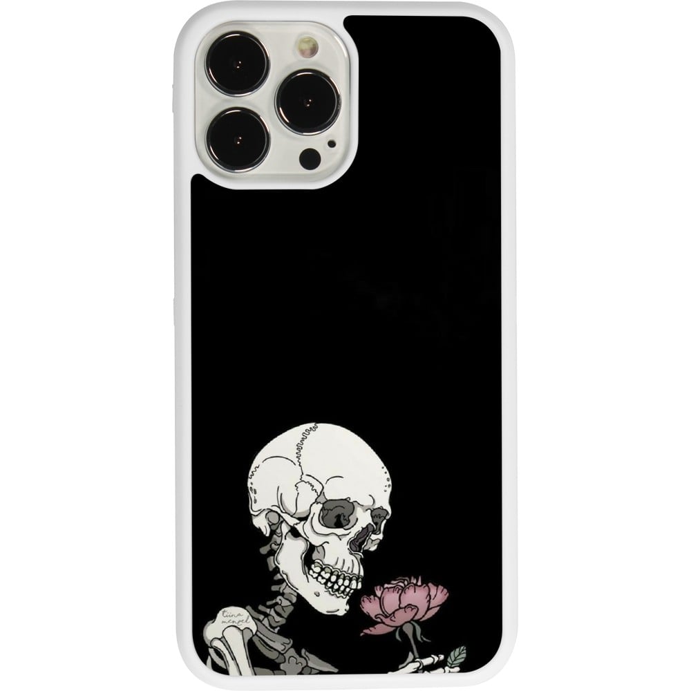 Coque iPhone 13 Pro Max - Silicone rigide blanc Halloween 2023 rose and skeleton