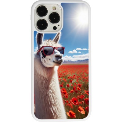 Coque iPhone 13 Pro Max - Silicone rigide blanc Lama Chic en Coquelicot