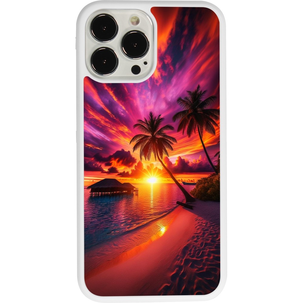 Coque iPhone 13 Pro Max - Silicone rigide blanc Maldives Dusk Bliss