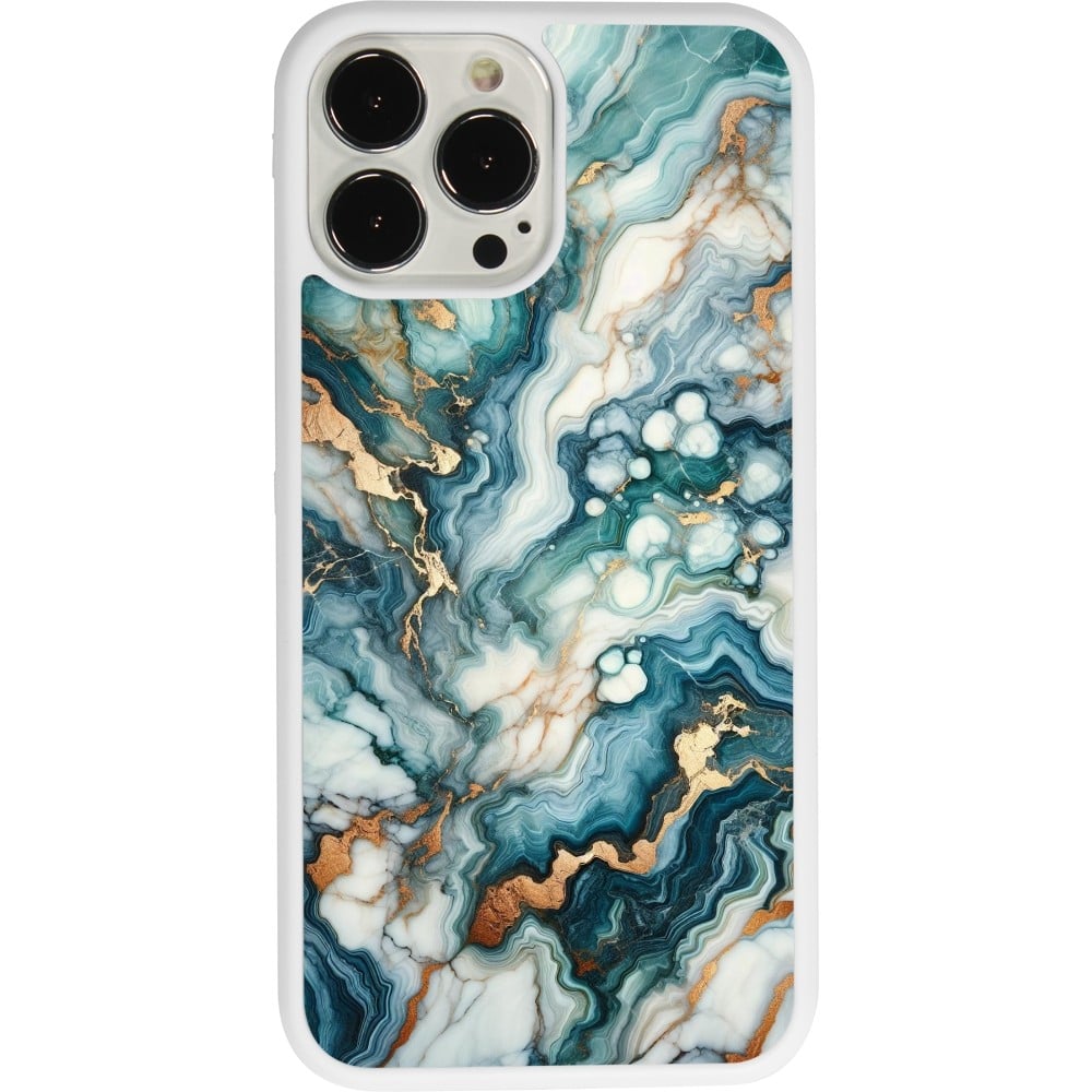 Coque iPhone 13 Pro Max - Silicone rigide blanc Marbre Vert Bleu Doré