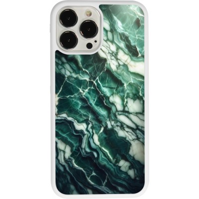 Coque iPhone 13 Pro Max - Silicone rigide blanc Marbre vert majestueux