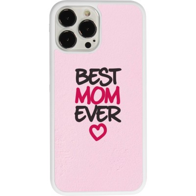 Coque iPhone 13 Pro Max - Silicone rigide blanc Mom 2023 best Mom ever pink