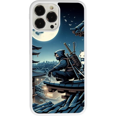 Coque iPhone 13 Pro Max - Silicone rigide blanc Ninja sous la lune