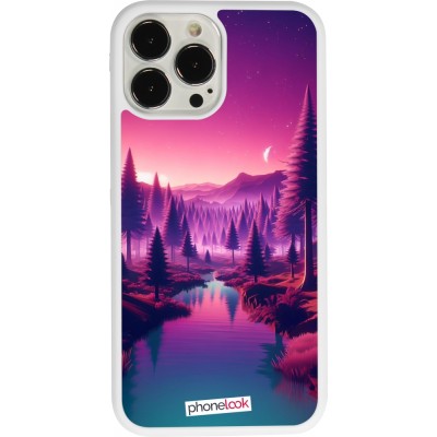 Coque iPhone 13 Pro Max - Silicone rigide blanc Paysage Violet-Rose