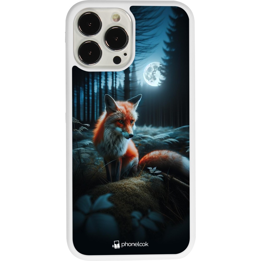 Coque iPhone 13 Pro Max - Silicone rigide blanc Renard lune forêt