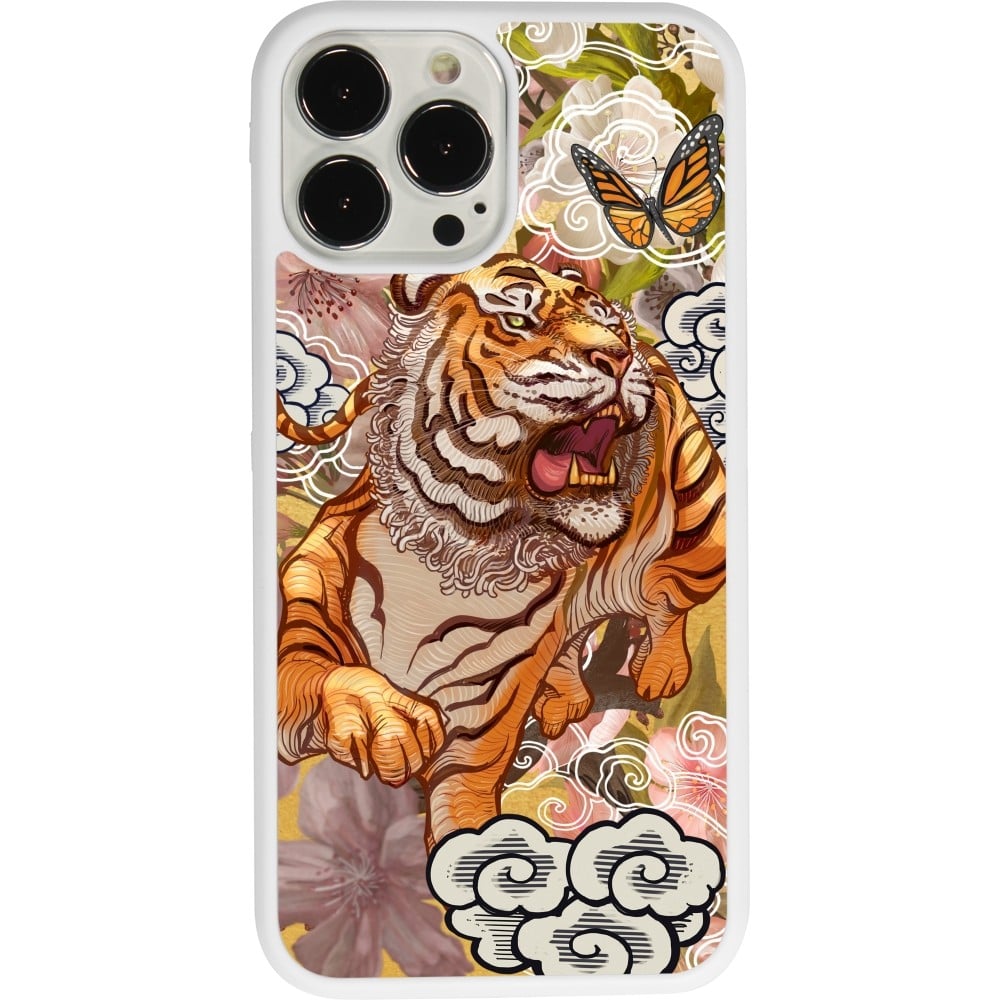 Coque iPhone 13 Pro Max - Silicone rigide blanc Spring 23 japanese tiger