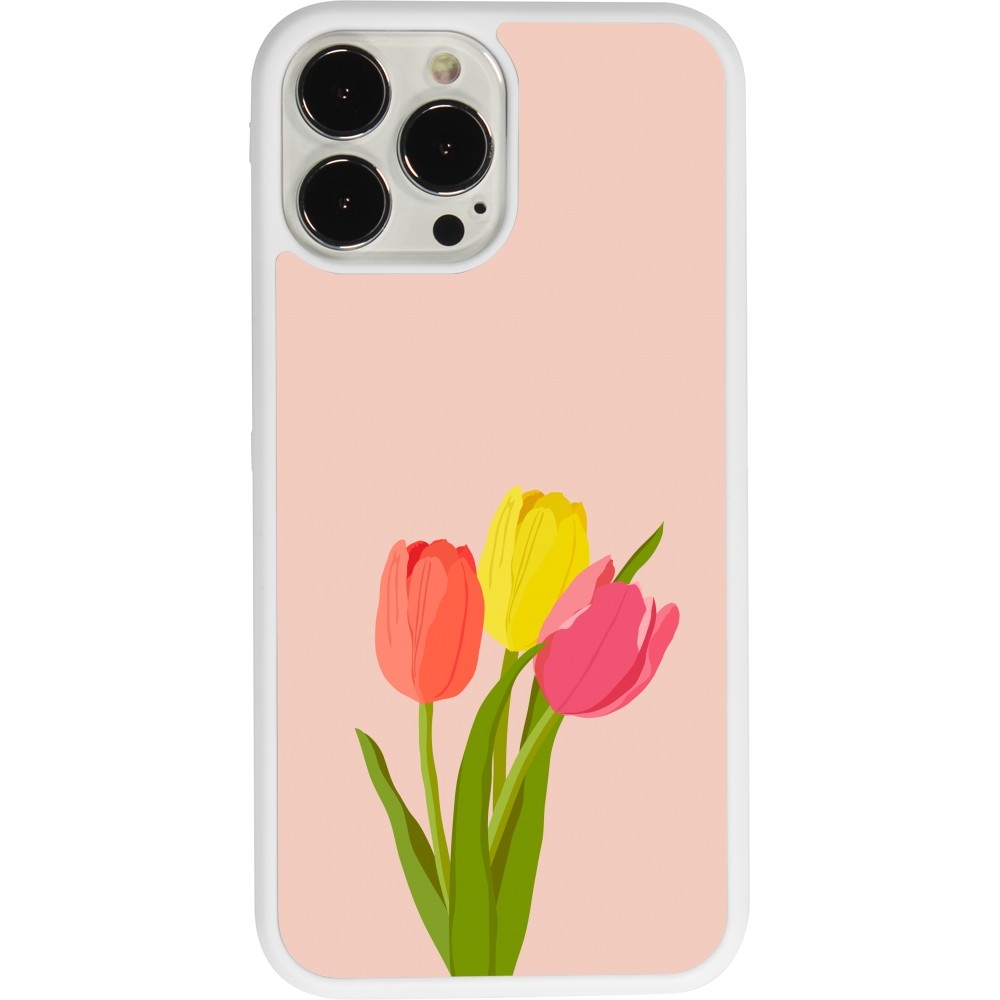 Coque iPhone 13 Pro Max - Silicone rigide blanc Spring 23 tulip trio