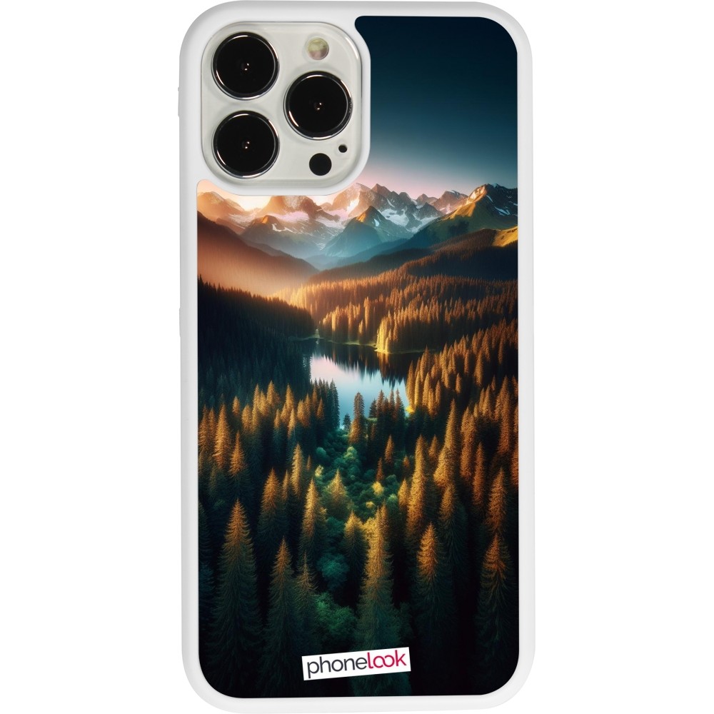 Coque iPhone 13 Pro Max - Silicone rigide blanc Sunset Forest Lake