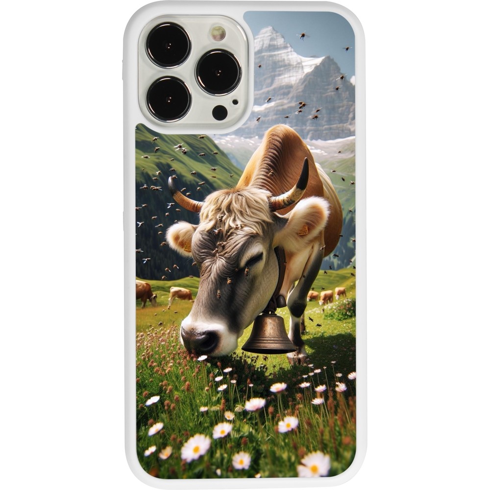 Coque iPhone 13 Pro Max - Silicone rigide blanc Vache montagne Valais