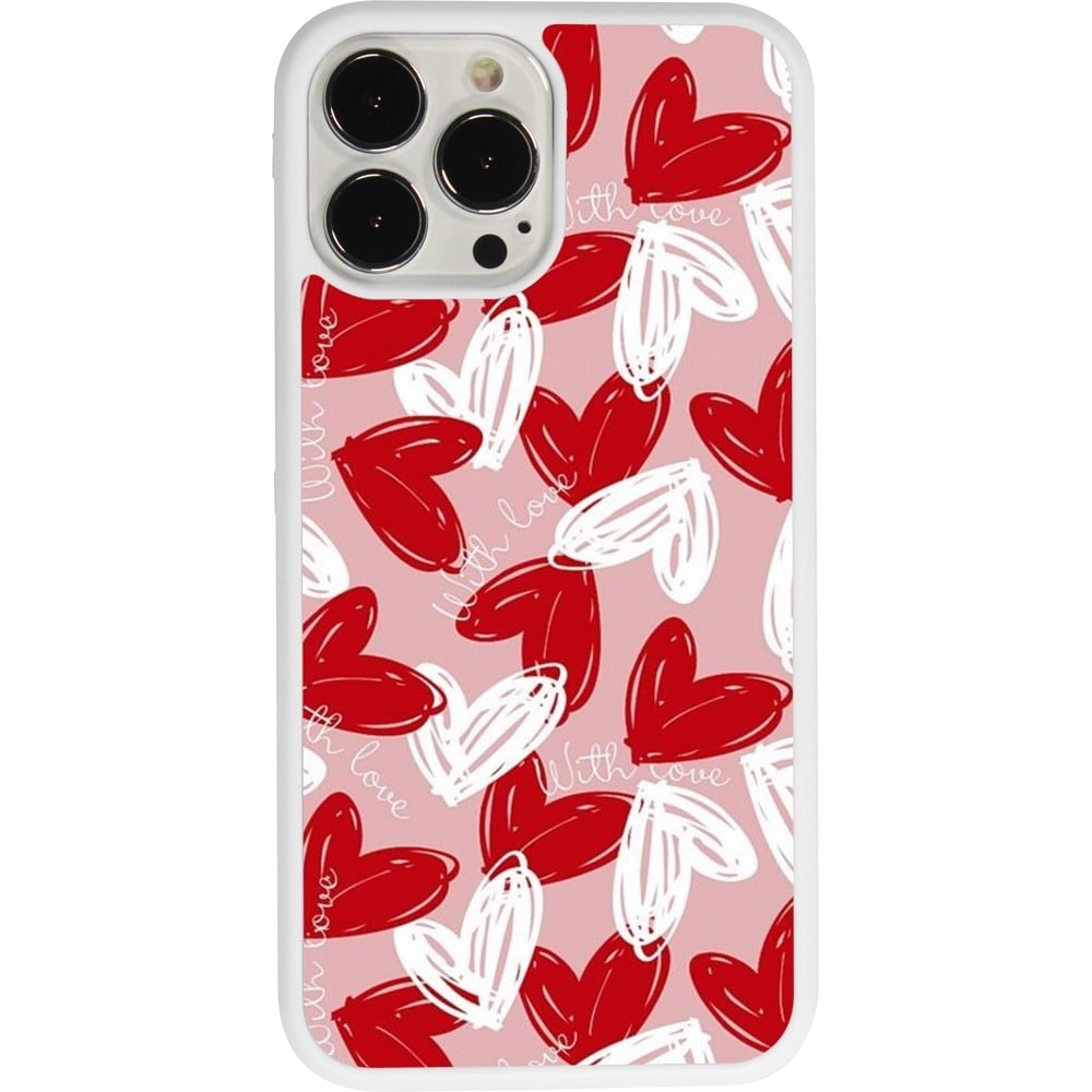 Coque iPhone 13 Pro Max - Silicone rigide blanc Valentine 2024 with love heart