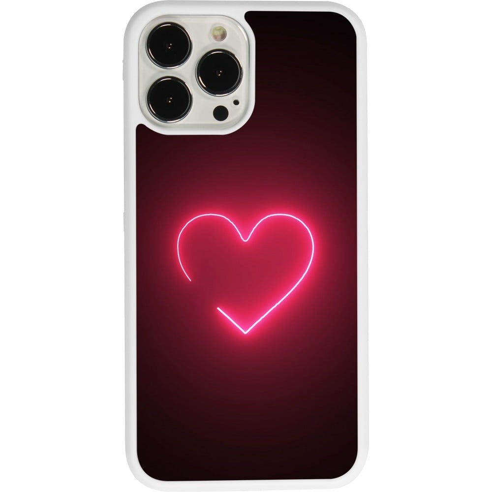 Coque iPhone 13 Pro Max - Silicone rigide blanc Valentine 2023 single neon heart