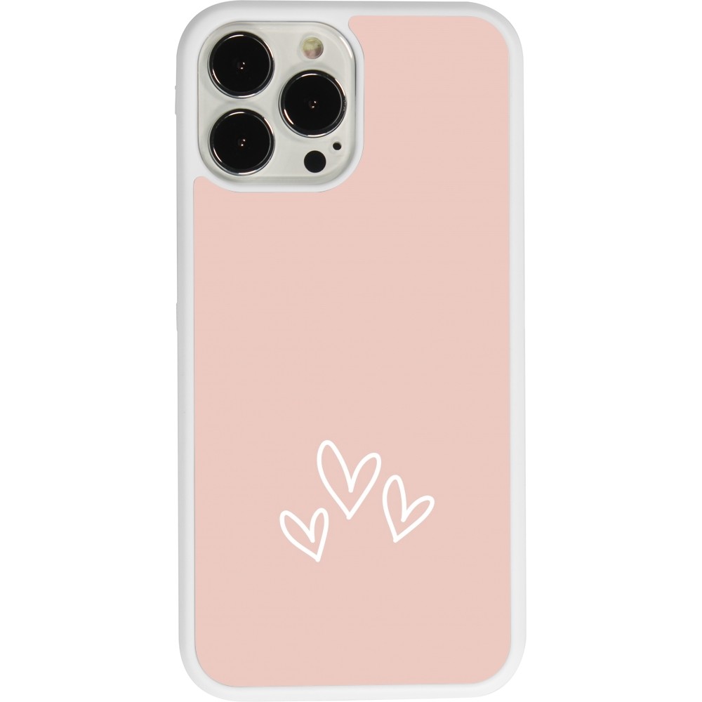 Coque iPhone 13 Pro Max - Silicone rigide blanc Valentine 2023 three minimalist hearts