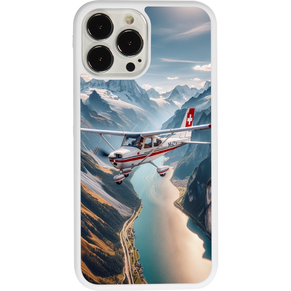 Coque iPhone 13 Pro Max - Silicone rigide blanc Vol Alpin Suisse