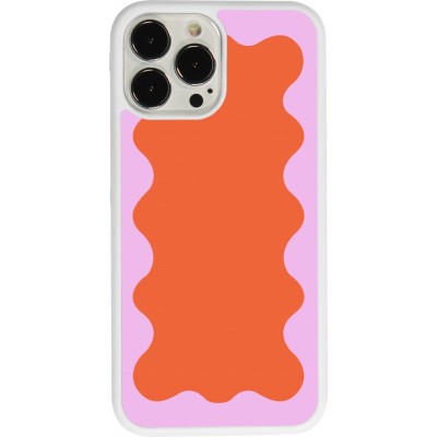 Coque iPhone 13 Pro Max - Silicone rigide blanc Wavy Rectangle Orange Pink