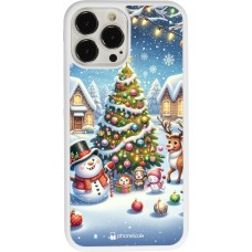 Coque iPhone 13 Pro Max - Silicone rigide blanc Noël 2023 bonhomme de neige et sapin