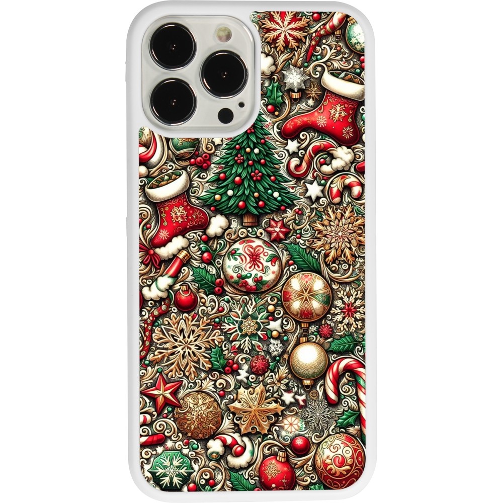 Coque iPhone 13 Pro Max - Silicone rigide blanc Noël 2023 micro pattern