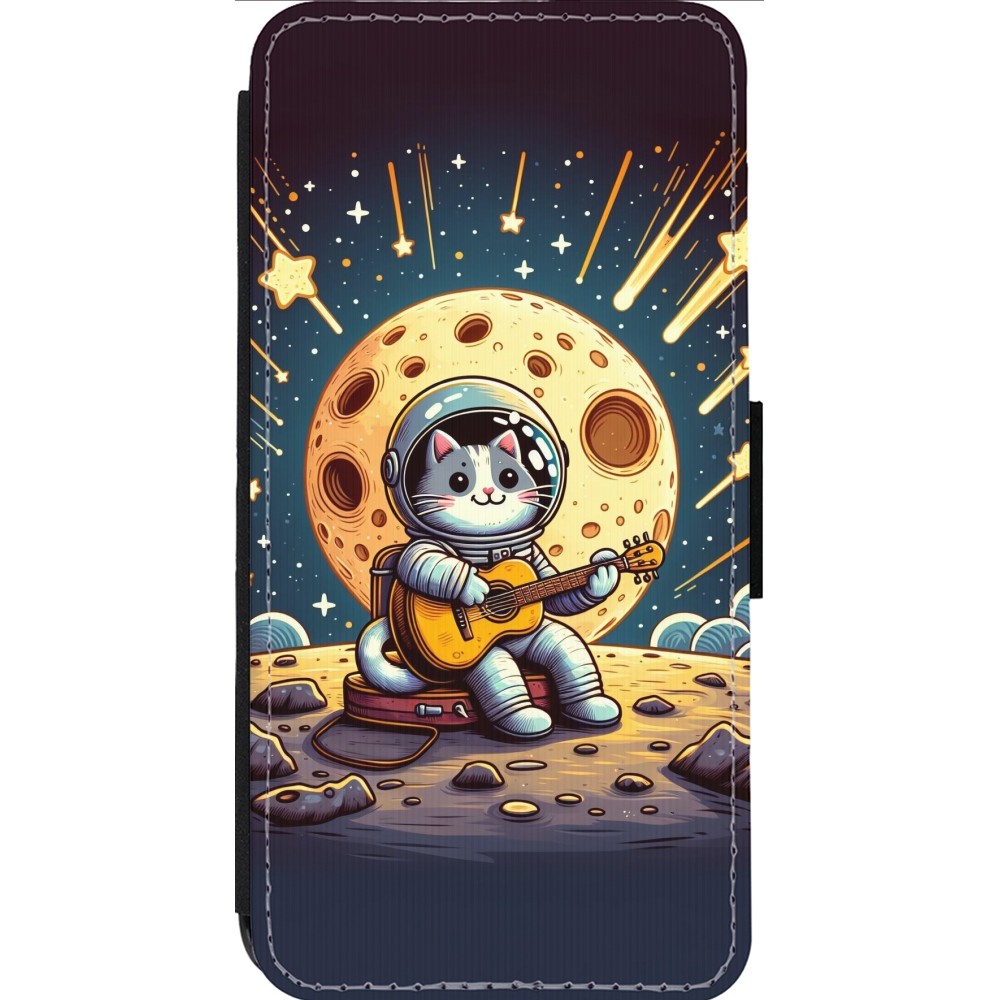 Coque iPhone 13 Pro Max - Wallet noir AstroCat RockLune