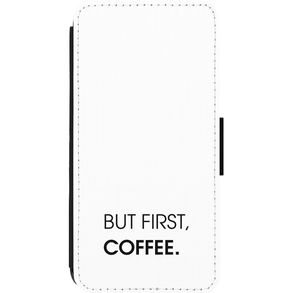 Coque iPhone 13 Pro Max - Wallet noir But first Coffee